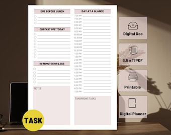 Daily Planner | Work Day Planner | Productivity Tracker | Task Organizer | To-Do List | PDF Printable | Task Management | Digital Planner