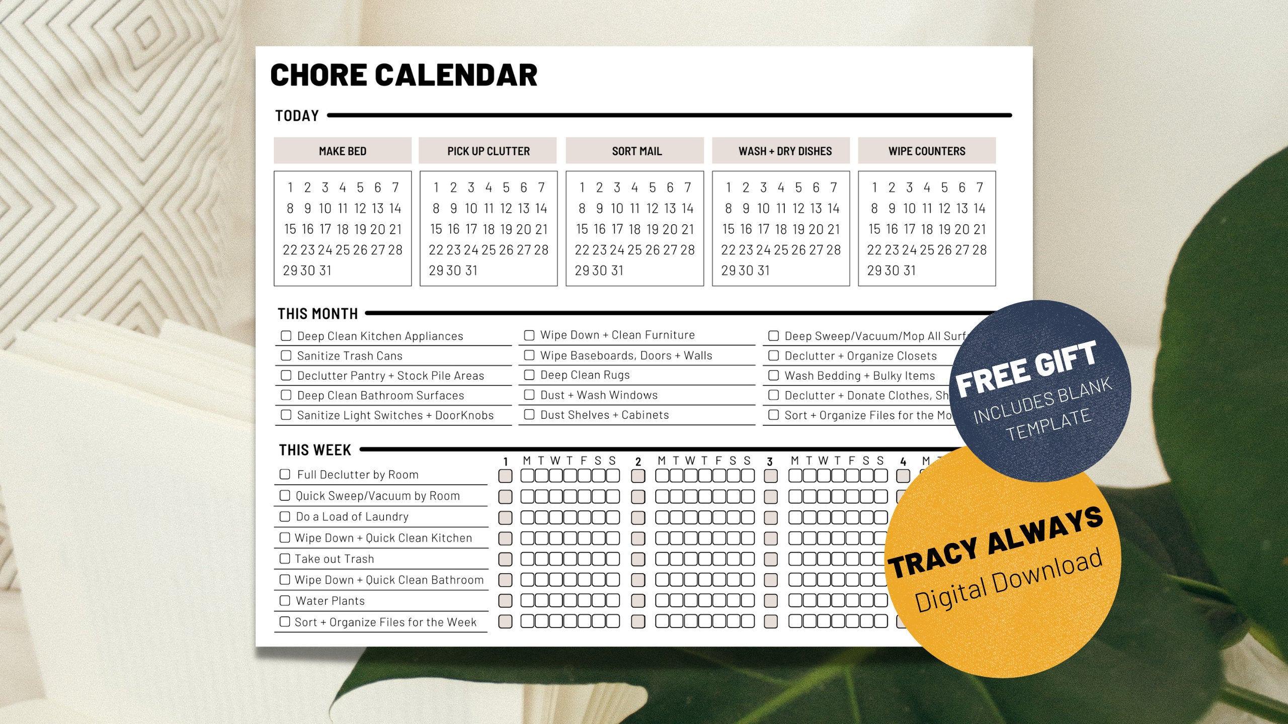 Chore Calendar Chore Chart Printable Monthly Chore Planner | Etsy