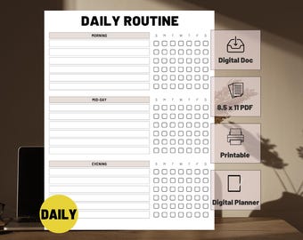 Daily Routine | Daily Tasks Printable | Digital Planner | Task Organizer | Task List | PDF Printable | Habit Tracker | Planning App Upload