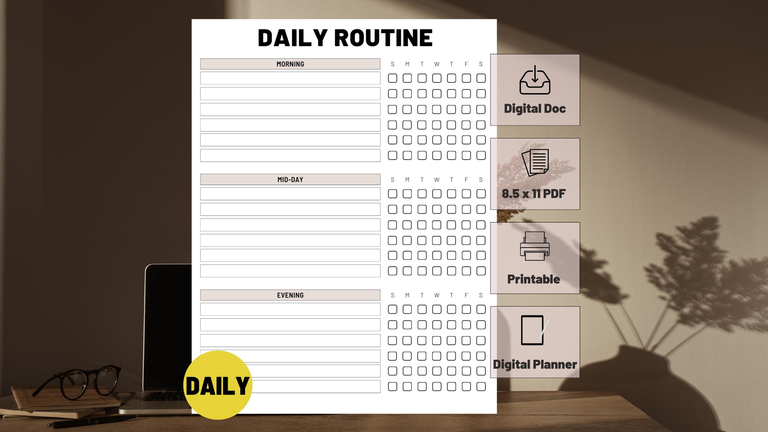 Daily Routine | Daily Tasks Printable | Digital Planner | Task ...
