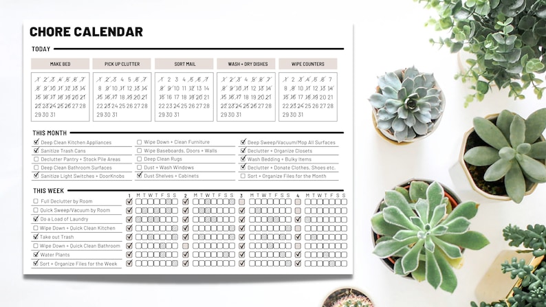 Chore Calendar Chore Chart Printable Monthly Chore Planner | Etsy