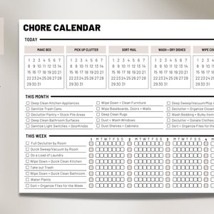 Chore Calendar Chore Chart Printable Monthly Chore Planner Daily Chore ...