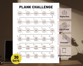 Plank Challenge | Fitness Tracker | Workout Planner | PDF Printable | Fitness Habits | Health Journey | Digital App Upload | Digital Planner