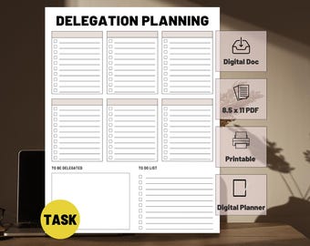 Arbeitsplaner | Delegierung Printable | -Produktivitäts-Planer | Aufgabe Organizer | Projekt Aufgabenliste | PDF Druckbar | Team Aufgabenzuordnungen