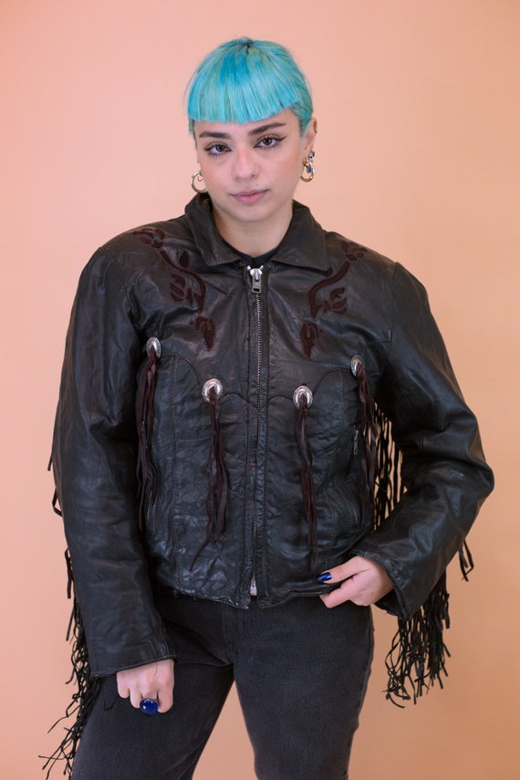 Vintage Fringed Leather Biker Jacket