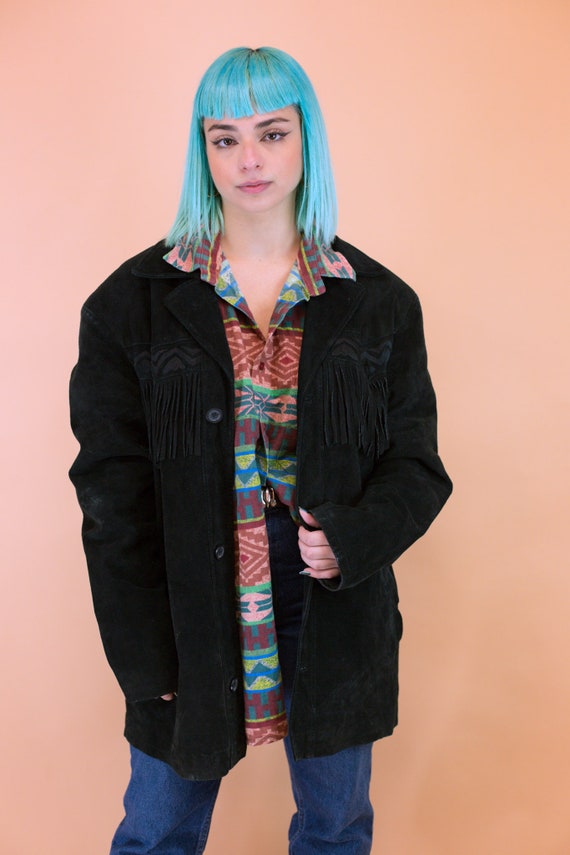Midnight Black Suede Fringe Jacket