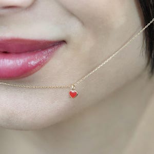 14k Solid Gold Preppy Heart Necklace, Minimalist Heart Necklace, Red Heart Enamel Pendant, Gift For Her, Bridesmaid Gift, Christmas Gift