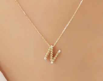 14K Solid Gold Initial Necklace, 14K Gold Letter Necklace, Custom Initial Letter Necklace, Personalized Letter Jewelry, Personalized Gifts