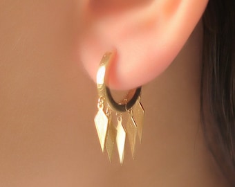 Yellow Gold Dangle Earrings, 14k Tiny Hoop Earrings, Shiny Hoop Earring, Small Hoop Earrings, Thin Hoop Earring, Polished Hoops, Gift Her
