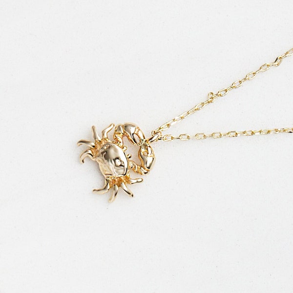 Gold Crab Necklace, 14k Gold Crab Pendant, Yellow Gold Crab Charm, Rose Gold Crab Jewelry, White Gold Crab Jewelry, Animal Lovers