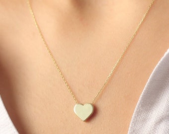 14k Gold Heart Necklace / Gold Heart Pendant / Gold Love Necklace / Sliding Dainty Heart Charm Necklace / Handmade Jewelry Gift For Her