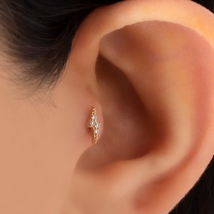 14K Solid Gold Lightning Bolt Piercing, Lightning Cartilage Piercing, Rook Earrings, Conch Earring Stud, Cartilage Stud, Mothers Day Gift