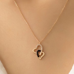 14K Solid Gold Double Heart Necklace, Custom Intertwined Heart Necklace, Gold Double Heart Pendant, Mothers Day Gift, Gift For Her