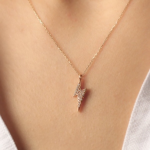 14K Solid Gold Thunderbolt Necklace, Dainty Lightning Pendant, Lightning Necklace, Bold Lightning Bolt Pendant, Gift For Her