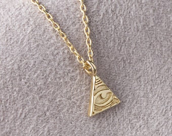 Gold Illuminati Necklace, Eye Of Providence, Third Eye of Providence, Triangle Pendant, All Seeing Eye, Gold Amulet, Talisman Charm