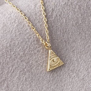 Gold Illuminati Necklace, Eye Of Providence, Third Eye of Providence, Triangle Pendant, All Seeing Eye, Gold Amulet, Talisman Charm
