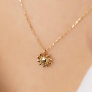 Gold Sun Necklace, 14k Solid Gold Sun Pendant, Solar Celestial Sun Necklace, Modern Sun Pendant, Birthday Gift, Anniversary Gift