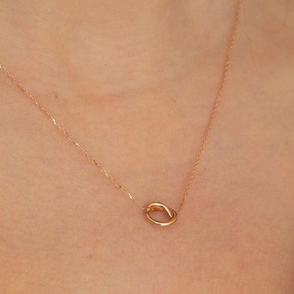 Gold Knot Necklace, 14k Solid Gold Promise Necklace, Gold Knot Pendant, Knot Jewelry, Valentines day Gift, Dainty Sparkling Chain