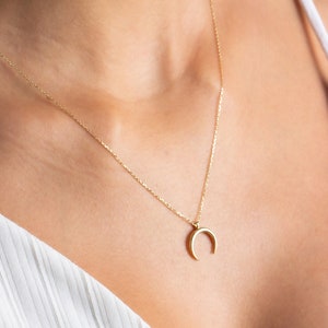 14k Solid Gold Crescent Necklace, Crescent Pendant, Gold Crescent Charm, Crescent Moon, Minimalist Necklace, Valentines Day Gift For Her