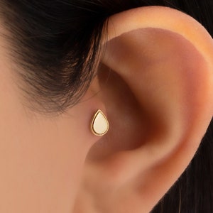 14K Solid Gold Drop Piercing, Drop Earring, Minimalist Flat Back Helix Piercing, Drop Tragus, Cartilage Earring, Tragus Earring, Mom Gift