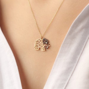Solid Gold Elephant Necklace, 14k Gold Minimalist Elephant Jewelry, Gold Elephant Pendant, 14k Elephant Accessory, Animal Figure Necklace