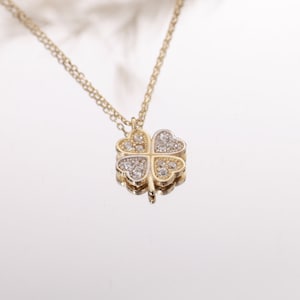 Gold Clover Necklace, 14k Solid Gold Four Leaf Clover Pendant, Leaf Clover Jewelry Jewelry, Teacher Necklace Gift, Christmas Gift