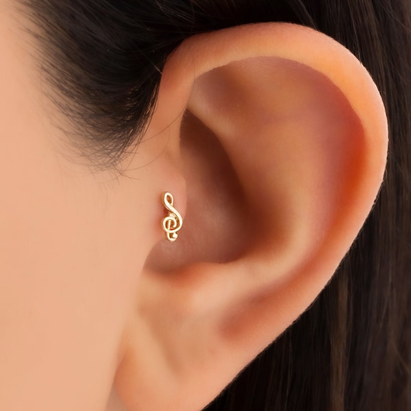 Violinschlüssel Piercing, Violinschlüssel Ohrring, Knorpel Ohrring, Helix Ohrring, Tragus Ohrring, Knorpel Ohrstecker, Helix Piercing, Turm Piercing