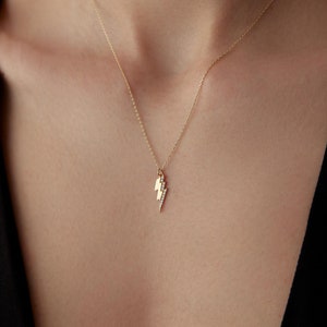 14K Solid Gold Lightning Bolt Necklace, Lightning Bolt Charm, Thunderbolt Charm Necklace, Everyday Lightning Necklace, Initial Bolt Necklace