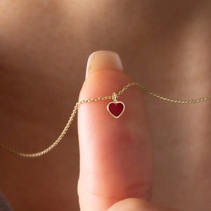 14k Solid Gold Preppy Heart Necklace, Minimalist Heart Necklace, Anniversary Gift, Gift For Her, Bridesmaid Gift, Mother Gift, Heart Pendant