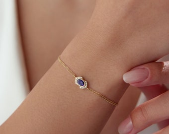 14K Solid Gold Dainty Saphir Armband, September Birthstone Armband, Gold Edelstein Armband, Blauer Saphir, Muttertagsgeschenk