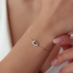 14K Solid Gold Dainty Sapphire Bracelet, September Birthstone Bracelet, Gold Gemstone Bracelet, Blue Sapphire, Mothers Day Gift