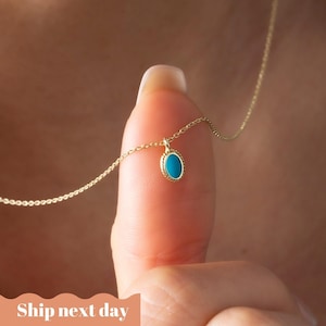 Gold Turquoise Necklace, Gold Turquoise Charm, December Birthstone, Dainty Turquoise, Turquoise Pendant, Engagement Gifts, 14K Gold Necklace