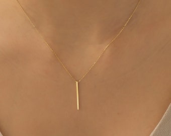 Handmade 3D Bar 14k Real Gold Necklace, Personalized Bar Necklace, Gold Bar Pendant, Gold Bar Accessory, Delicate Everyday Necklace