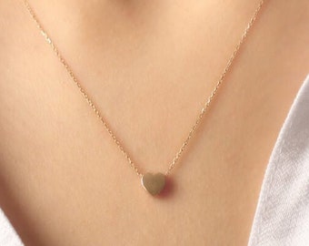 Valentines Day Gift For Her, Gold Heart Necklace, Gold Heart Pendant, Heart Jewelry, Sliding Dainty Heart Charm Necklace, Handmade Jewelry