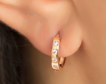 14K Solid Gold Hoop Earring, Tiny Round Huggie Solid Gold Earrings, Loop Round Plain Real Gold Earring, Huggie Hoop Earrings Gift For