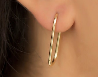 14k Yellow Gold Paperclip Earrings / Statement Earrings / Yellow Gold Earrings / Chunky Hoop Earrings / Paperclip Earrings / Unique Gift