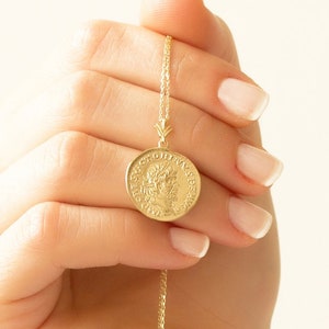 Gold Coin Necklace, Solid Gold Necklace, Memorial Gift, Medallion Necklace, Multiple Disc Charm, Multi Disk Necklace, Coin Pendant