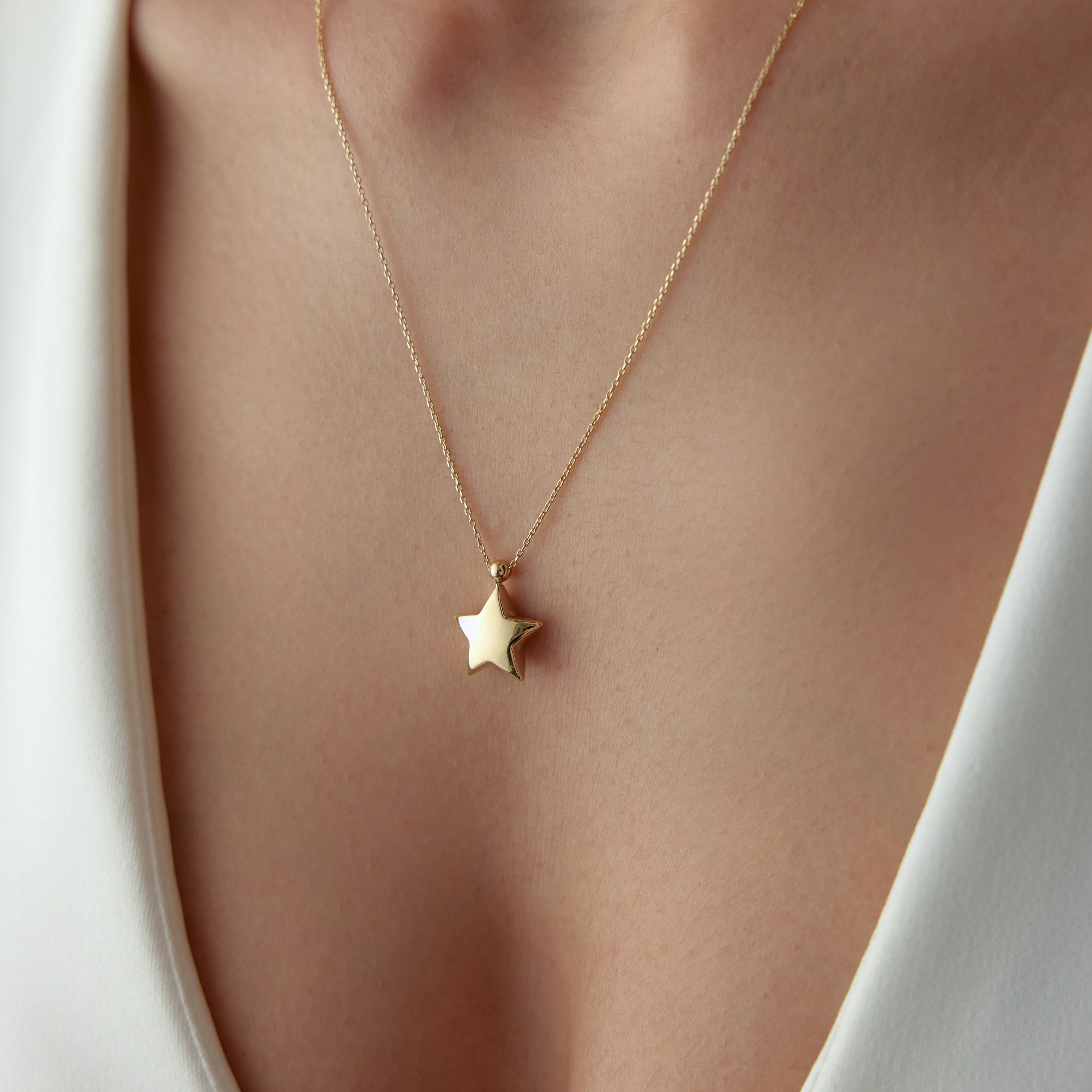 Gold Star Necklace, Gold Star Pendant, Solid Gold Star Charm