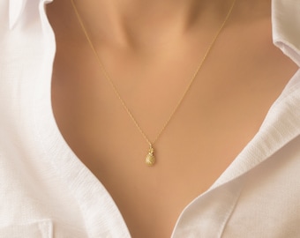 14k Real Gold Pineapple Necklace, Gold Pineapple Pendant, 14k Pineapple Jewelry, Gold Pineapple Accessory, Cute Pineapple Necklace