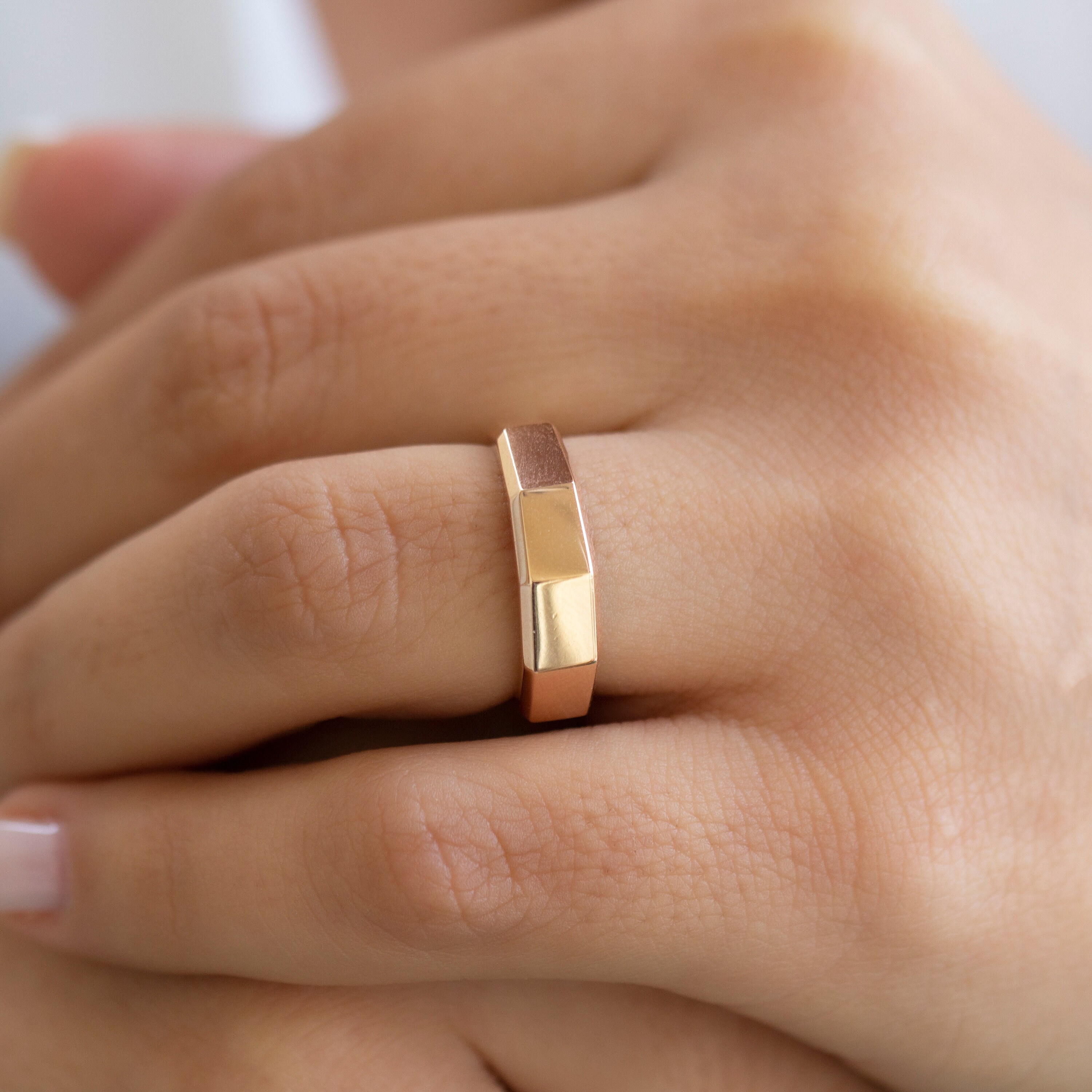 14k Solid Gold Edge Ring, Gold Geometric Band, Unique Sharp Ring ...