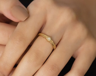Original Gold Sun Ring, Solid Gold Sunshine Ring, Dainty Gold Sun Ring, You Are My Sunshine, Anxiety Ring, Bursting Sun ring, Moonstone ring
