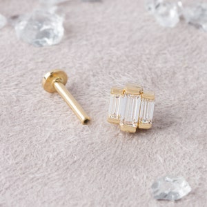 Baguette Cz Earrings, Baguette Stud, Ear Cuff Gold Baguette, Baguette Piercing, Gold Piercing, 14k Piercing, Rook Earring, Rook Piercing