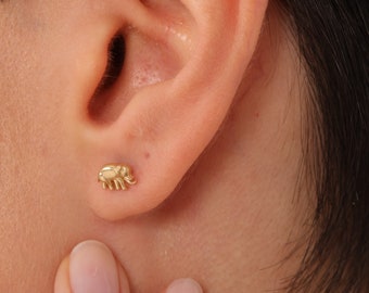 Elephant Earrings, Elephant Jewelry, Solid Gold Earrings, Dainty Earrings, Minimalist Earrings, Stud Earrings, Real Gold Earrings, Minaliva