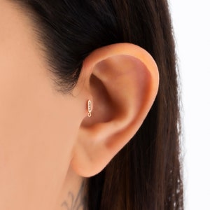 14K Solid Gold Helix Piercing, Tiny Cartilage Earring, Dainty Diamond Huggie, Minimalist Gold Stud, Conch Piercing, Mothers Day Gift