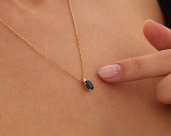 September Birthstone, Sapphire Necklace, Sapphire Pendant, Birthstone Necklace, Christmas Gift, 14k Gold Necklace, Gemstone Necklace