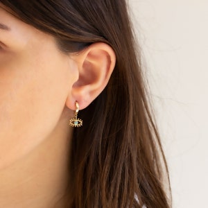 14K Solid Gold Evil Eye Earrings, Protection Studs, Dainty Hypoallergenic Earrings, Gift for Her, Minimalist Everyday Earrings, Gift For Mom