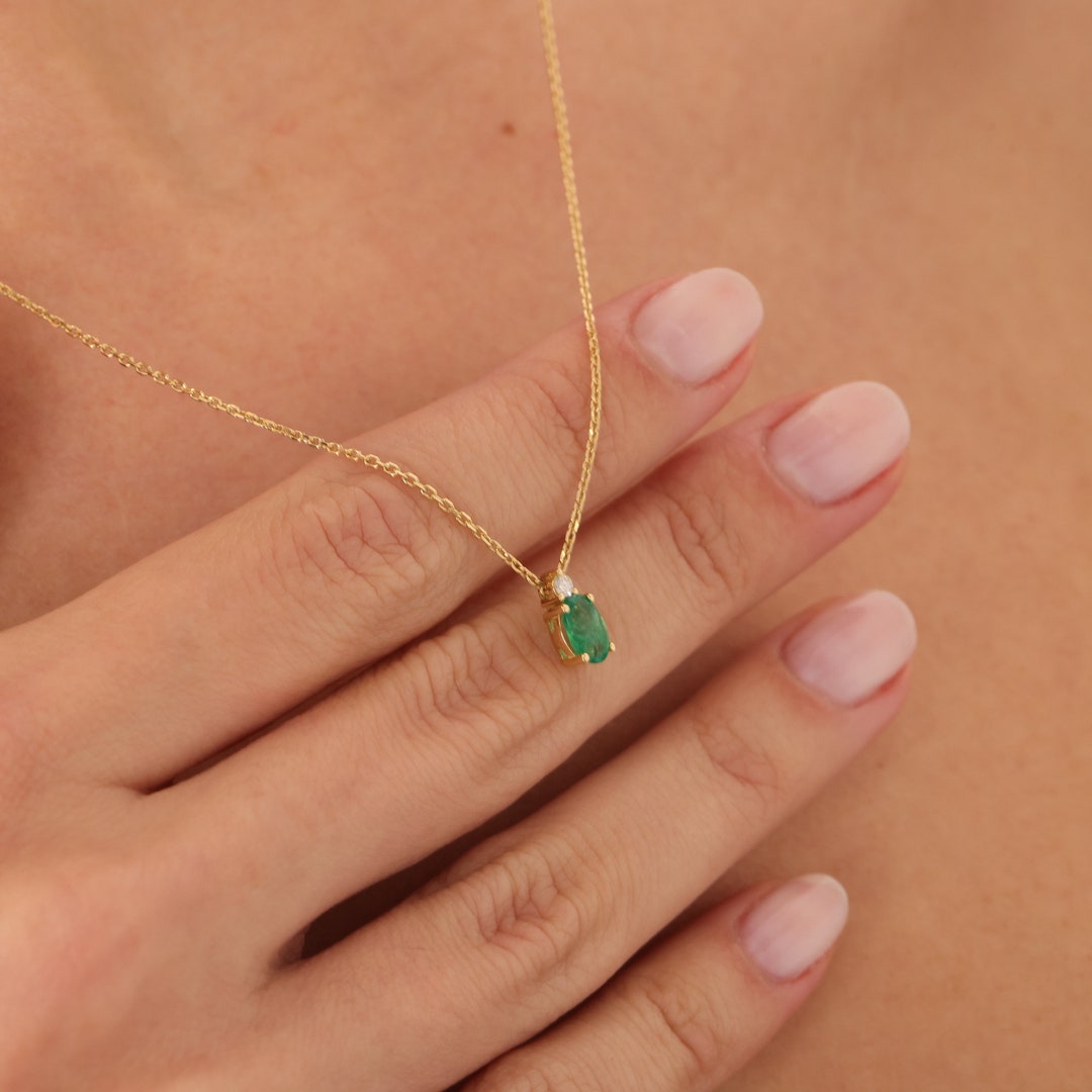 Solid Gold Emerald Necklace, Emerald Pendant, Solid Gold Necklace ...