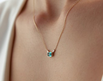 14k massief gouden smaragdketting, gouden geboortesteenketting, ketting mei, massief gouden ketting, geboortesteensieraden, edelsteenketting