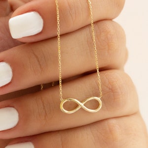 14k Gold Infinity Necklace, Real Gold Infinite Love Necklace, Valentines day gift, Solid Gold Dainty Infinity Necklace is Great Gift For Her image 2