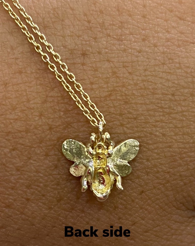 Tiny 14k Solid Gold Bee Necklace 14k Gold Bee Charm or with chain The whol necklace 14K Yellow Gold 3D Honey Bee Charm Necklace image 7